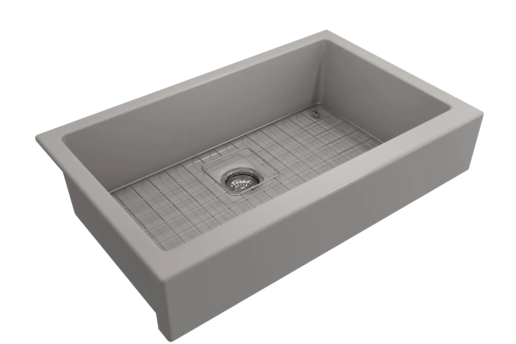 BOCCHI Nuova 34" Fireclay Retrofit Farmhouse Sink with Accessories, Matte Gray, 1551-006-0120