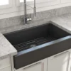 BOCCHI Nuova 34" Fireclay Retrofit Farmhouse Sink with Accessories, Matte Dark Gray, 1551-020-0120