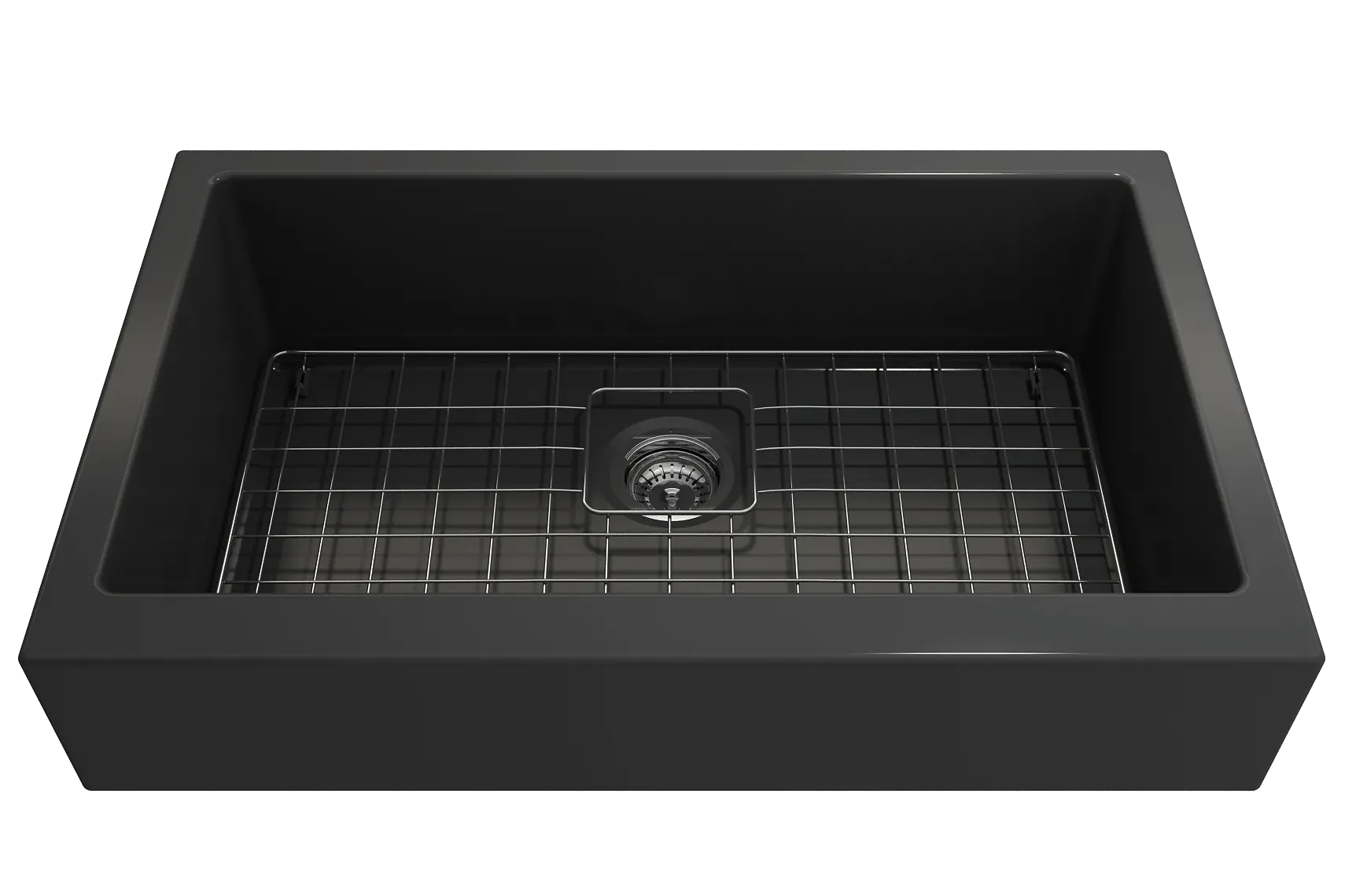 BOCCHI Nuova 34" Fireclay Retrofit Farmhouse Sink with Accessories, Matte Dark Gray, 1551-020-0120