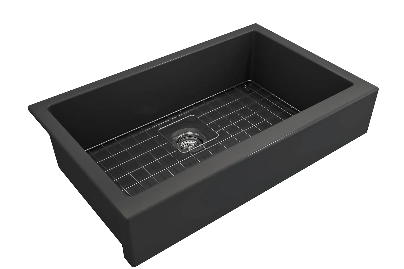 BOCCHI Nuova 34" Fireclay Retrofit Farmhouse Sink with Accessories, Matte Dark Gray, 1551-020-0120
