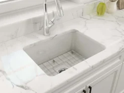BOCCHI Sotto 24" Dual Mount Fireclay Kitchen Sink Kit with Accessories, White, 1627-001-0120