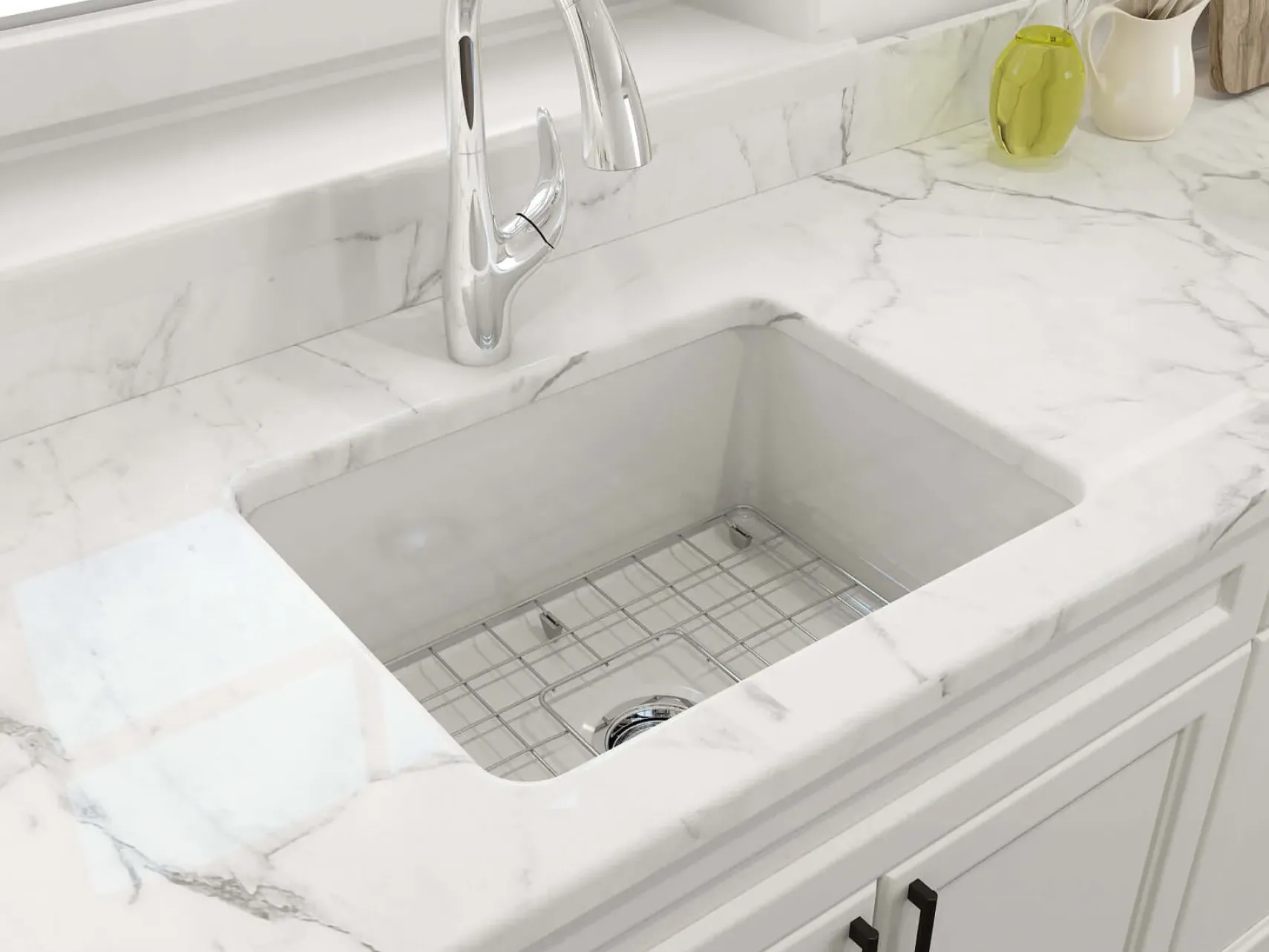 BOCCHI Sotto 24" Dual Mount Fireclay Kitchen Sink Kit with Accessories, White, 1627-001-0120