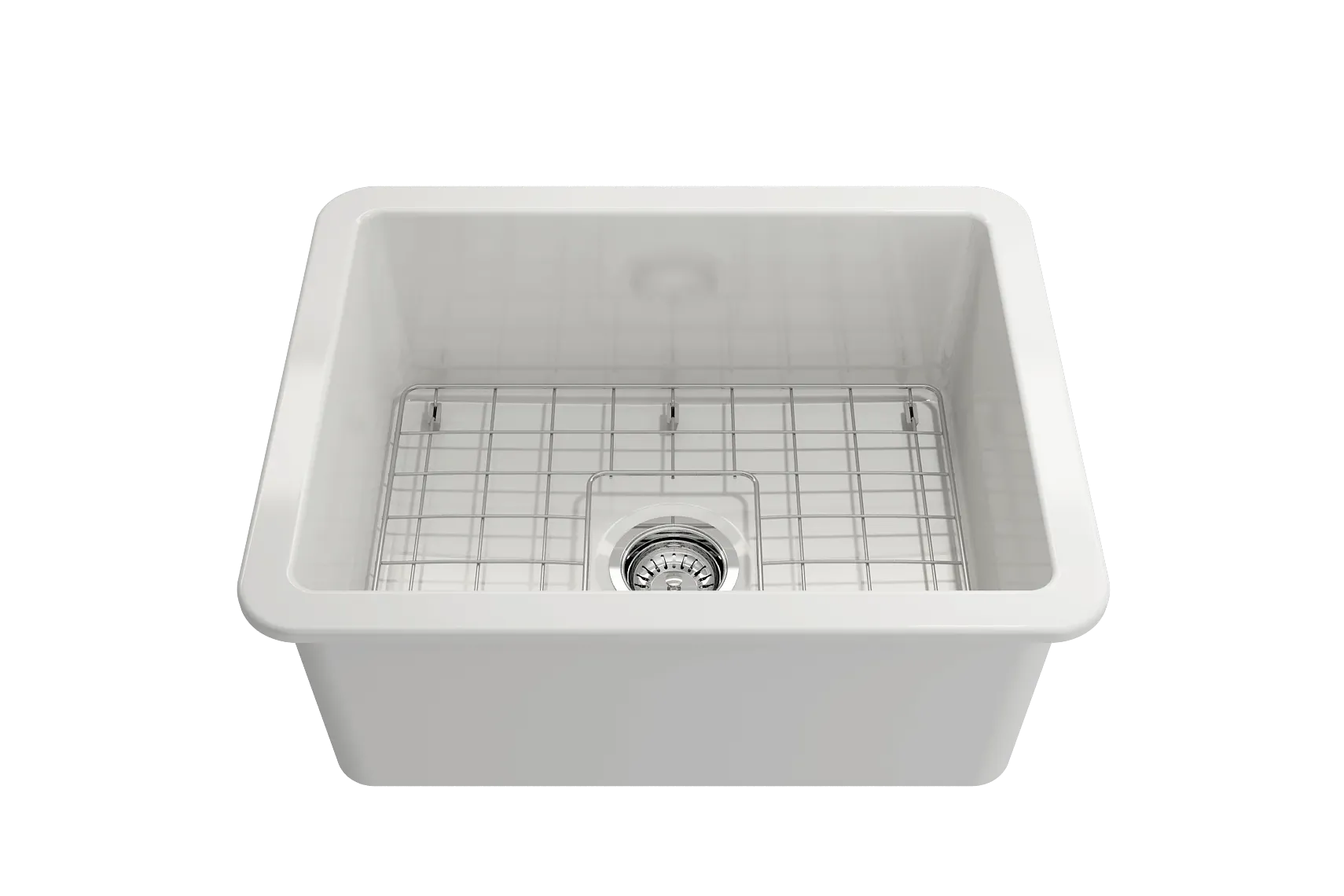 BOCCHI Sotto 24" Dual Mount Fireclay Kitchen Sink Kit with Accessories, White, 1627-001-0120