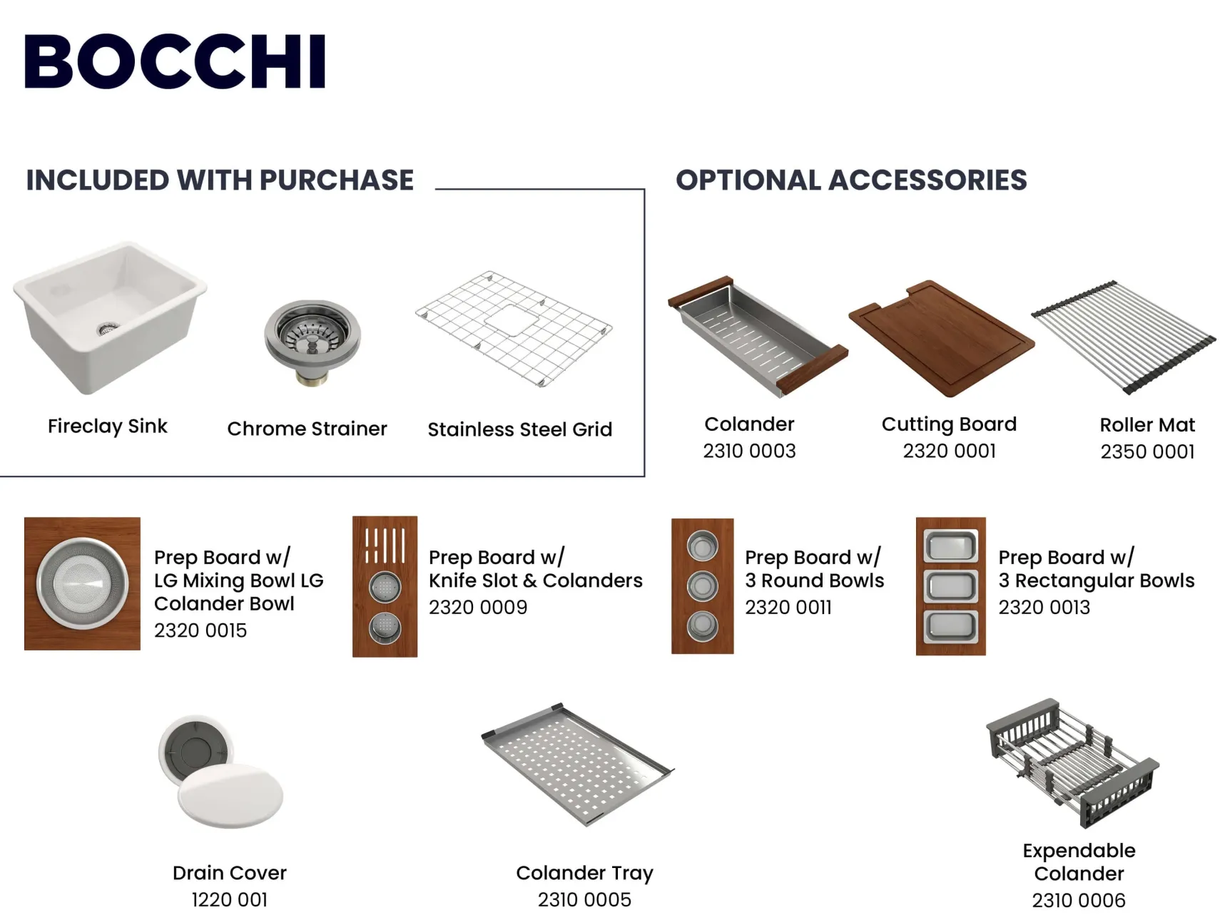 BOCCHI Sotto 24" Dual Mount Fireclay Kitchen Sink Kit with Accessories, White, 1627-001-0120