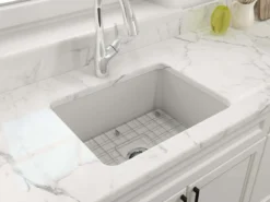 BOCCHI Sotto 24" Dual Mount Fireclay Kitchen Sink Kit with Accessories, Matte White, 1627-002-0120