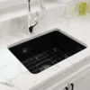 BOCCHI Sotto 24" Dual Mount Fireclay Kitchen Sink Kit with Accessories, Black, 1627-005-0120