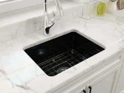 BOCCHI Sotto 24" Dual Mount Fireclay Kitchen Sink Kit with Accessories, Black, 1627-005-0120