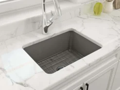 BOCCHI Sotto 24" Dual Mount Fireclay Kitchen Sink Kit with Accessories, Matte Gray, 1627-006-0120