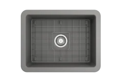 BOCCHI Sotto 24" Dual Mount Fireclay Kitchen Sink Kit with Accessories, Matte Gray, 1627-006-0120