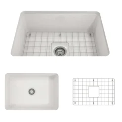 BOCCHI Sotto 27" Fireclay Dual Mount Single Bowl Kitchen Sink, White, 1360-001-0120
