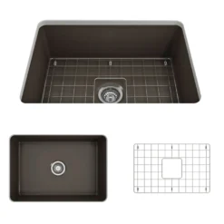 BOCCHI Sotto 27" Fireclay Dual Mount Single Bowl Kitchen Sink, Matte Brown, 1360-025-0120