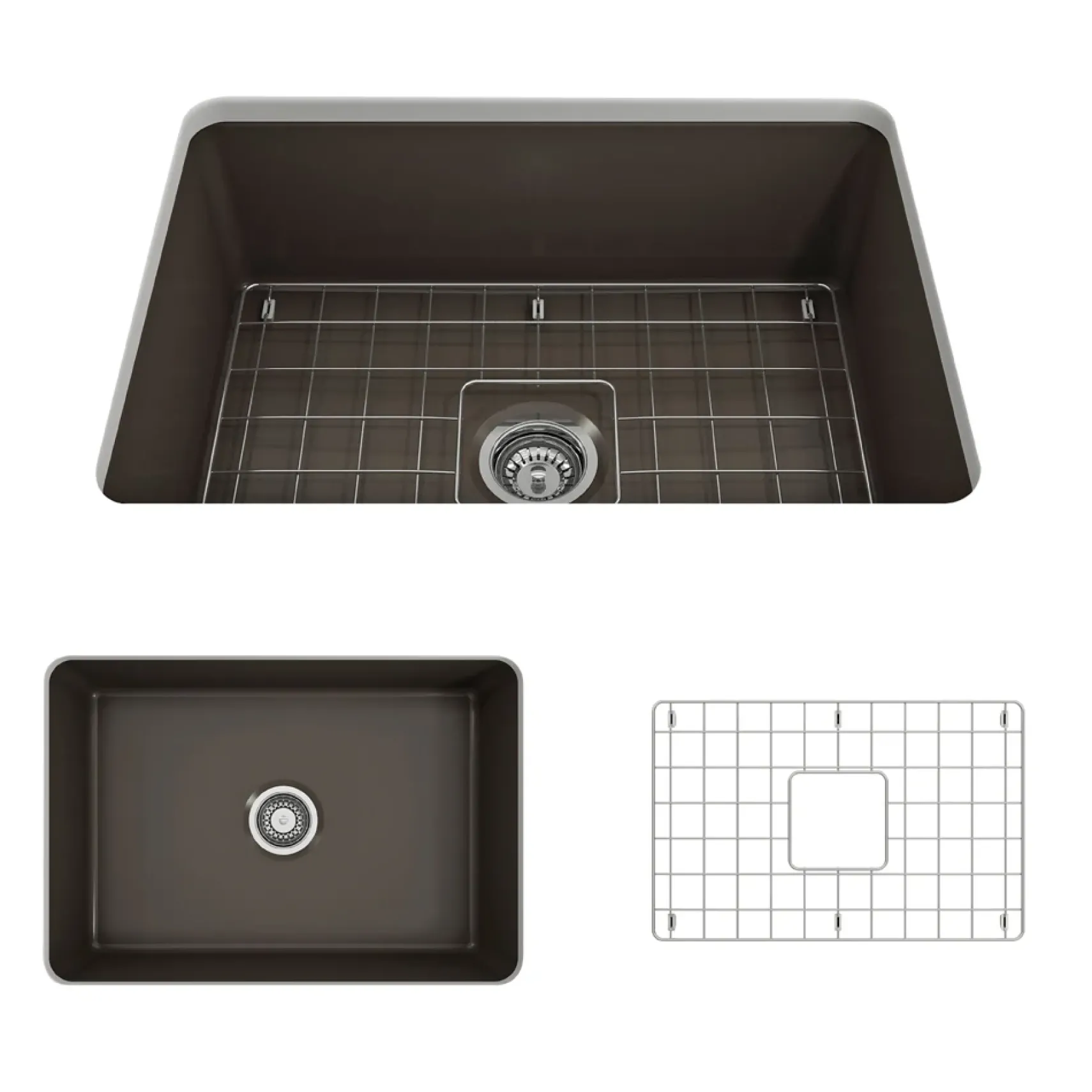 BOCCHI Sotto 27" Fireclay Dual Mount Single Bowl Kitchen Sink, Matte Brown, 1360-025-0120