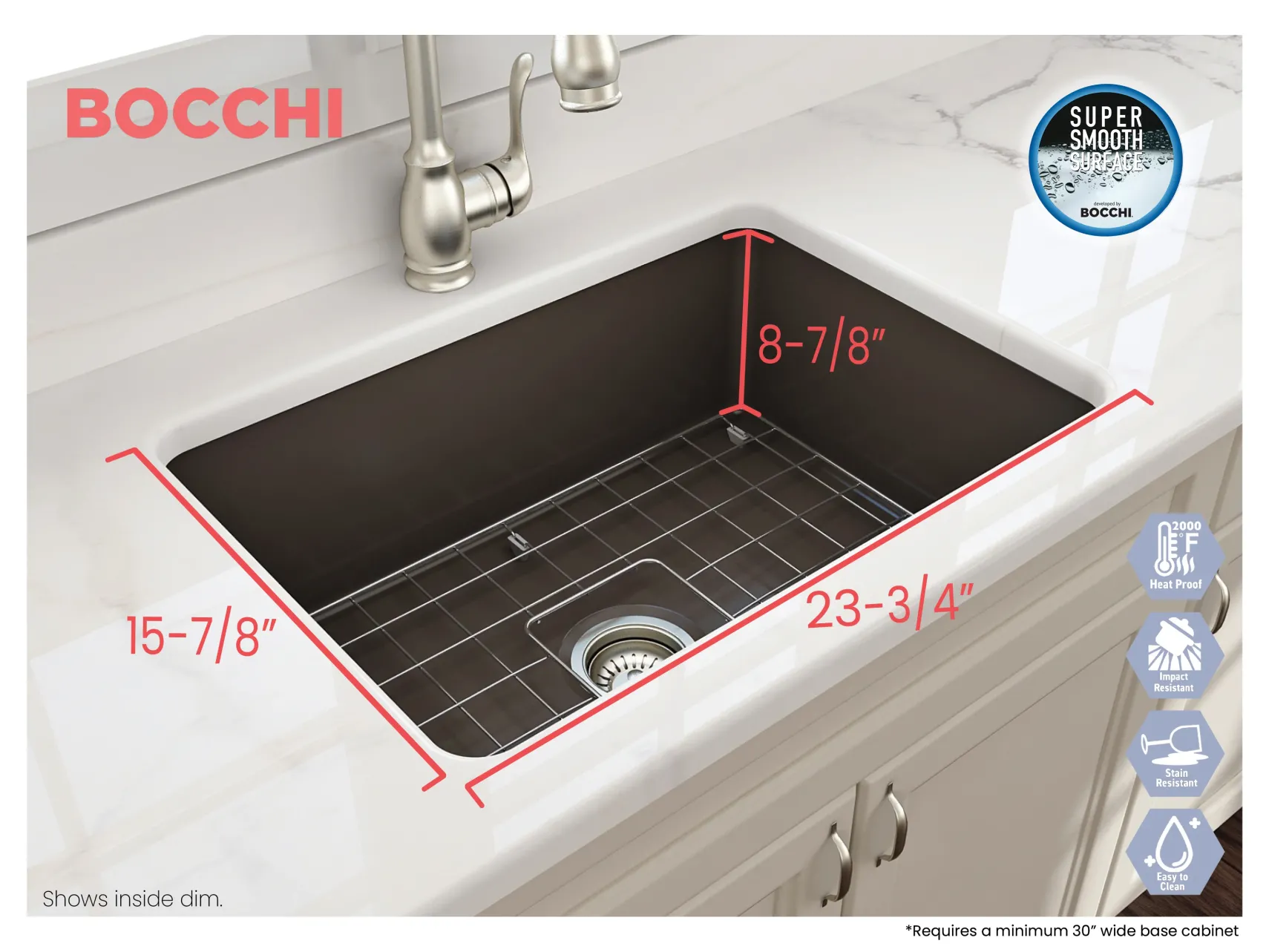 BOCCHI Sotto 27" Fireclay Dual Mount Single Bowl Kitchen Sink, Matte Brown, 1360-025-0120