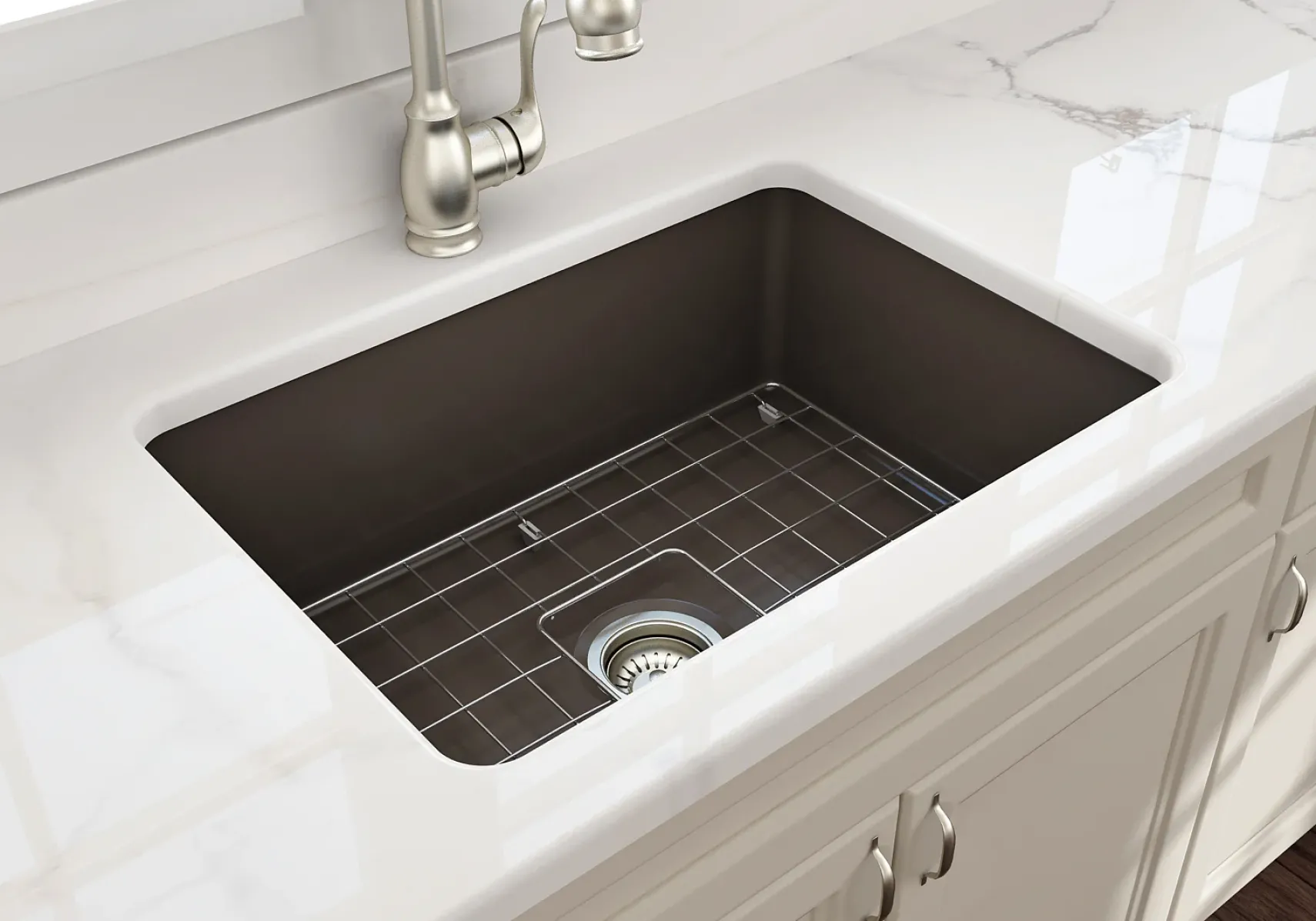 BOCCHI Sotto 27" Fireclay Dual Mount Single Bowl Kitchen Sink, Matte Brown, 1360-025-0120