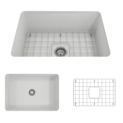 BOCCHI Sotto 27" Fireclay Dual Mount Single Bowl Kitchen Sink, Matte White, 1360-002-0120