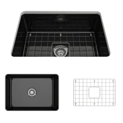 BOCCHI Sotto 27" Fireclay Dual Mount Single Bowl Kitchen Sink, Black, 1360-005-0120
