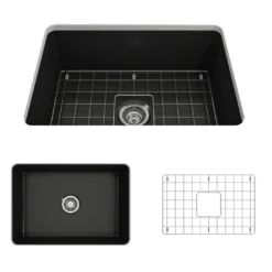 BOCCHI Sotto 27" Fireclay Dual Mount Single Bowl Kitchen Sink, Matte Black, 1360-004-0120
