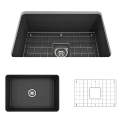 BOCCHI Sotto 27" Fireclay Dual Mount Single Bowl Kitchen Sink, Matte Dark Gray, 1360-020-0120
