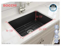BOCCHI Sotto 27" Fireclay Dual Mount Single Bowl Kitchen Sink, Matte Dark Gray, 1360-020-0120