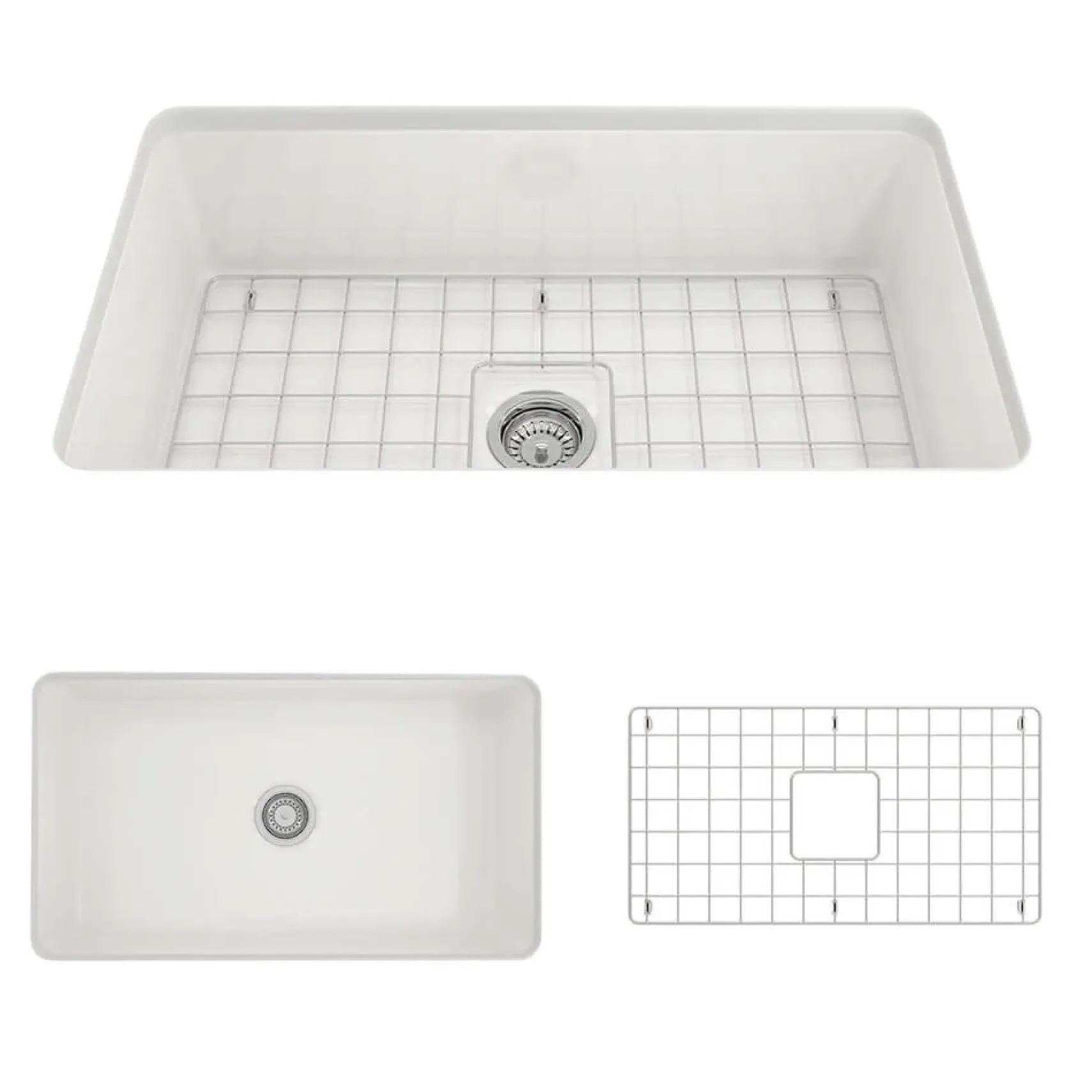 BOCCHI Sotto 32" Fireclay Undermount Single Bowl Kitchen Sink, White, 1362-001-0120