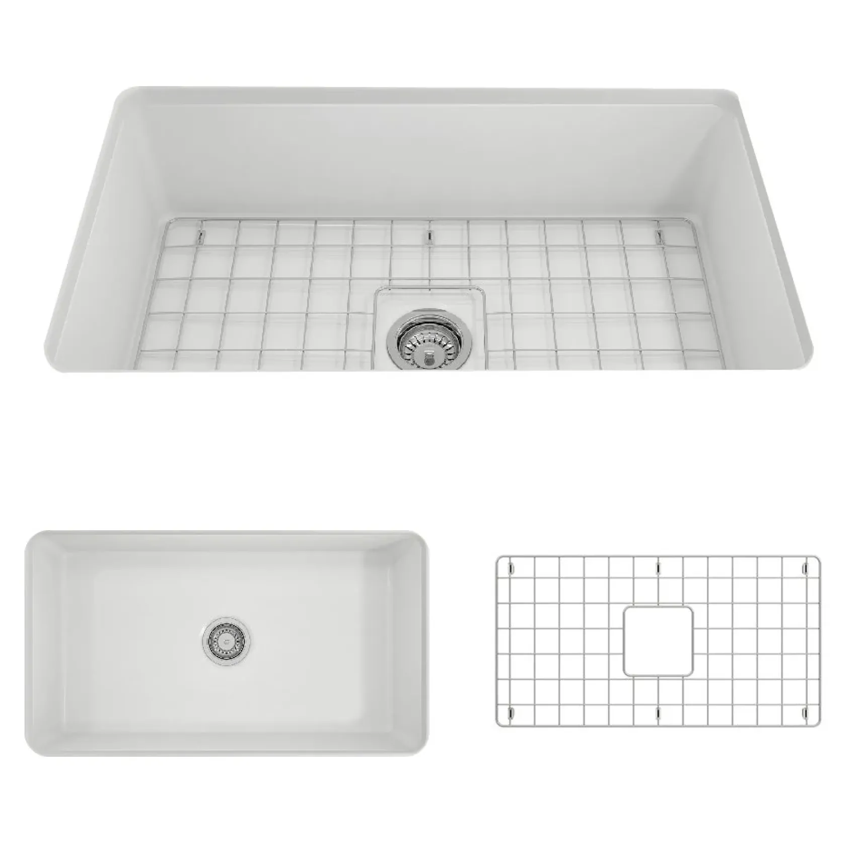 BOCCHI Sotto 32" Fireclay Undermount Single Bowl Kitchen Sink, Matte White, 1362-002-0120