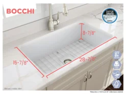 BOCCHI Sotto 32" Fireclay Undermount Single Bowl Kitchen Sink, Matte White, 1362-002-0120