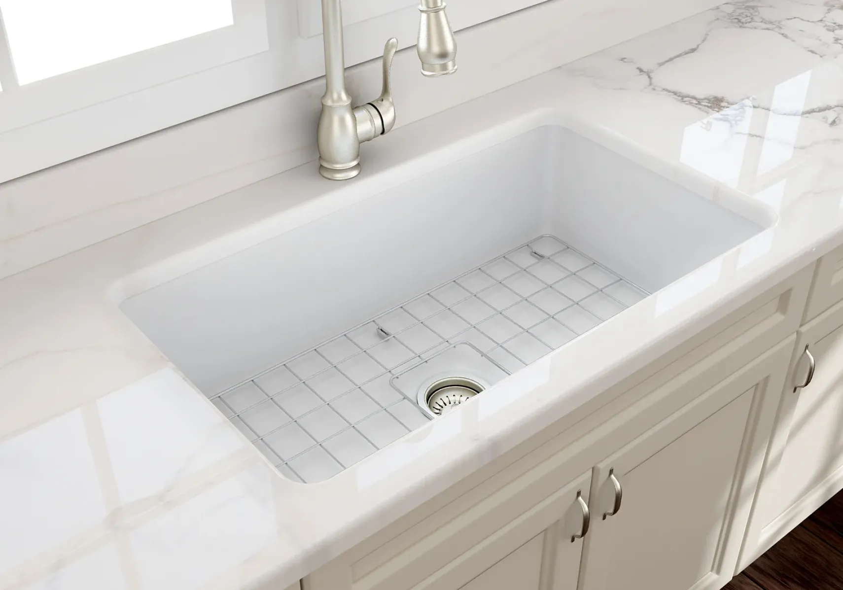 BOCCHI Sotto 32" Fireclay Undermount Single Bowl Kitchen Sink, Matte White, 1362-002-0120