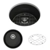 BOCCHI Sotto 18.5" Round Fireclay Undermount Single Bowl Bar Sink with Protective Bottom Grid and Strainer, Matte Black, 1361-004-0120