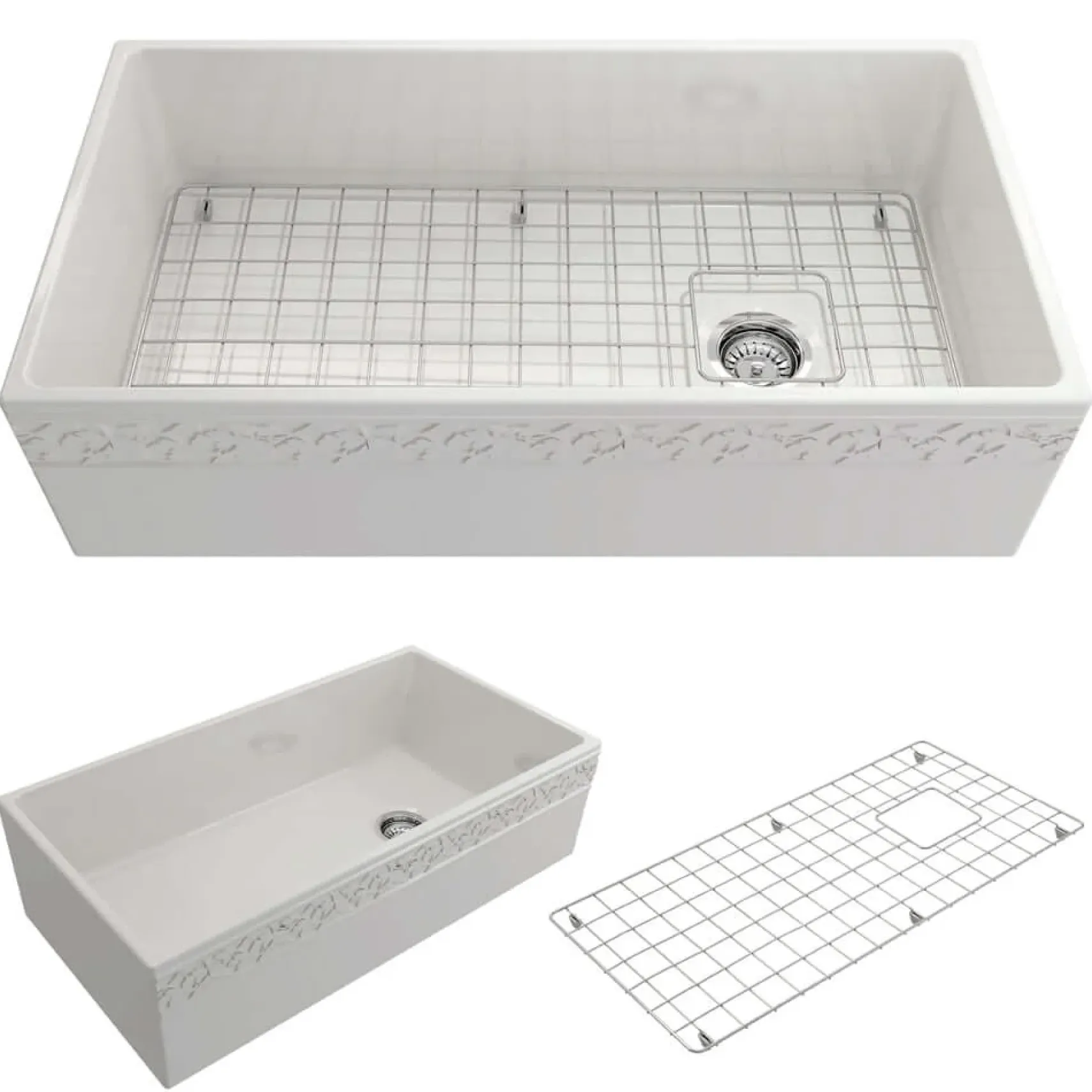 BOCCHI Vigneto 36" Fireclay Farmhouse Apron Single Bowl Kitchen Sink, White, 1355-001-0120