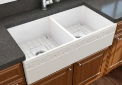 BOCCHI Vigneto 36" Fireclay Farmhouse Apron 50/50 Double Bowl Kitchen Sink, White, 1351-001-0120