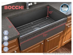 BOCCHI Vigneto 33" Fireclay Farmhouse Apron Single Bowl Kitchen Sink, Matte Dark Gray, 1353-020-0120