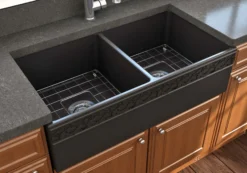 BOCCHI Vigneto 36" Fireclay Farmhouse Apron 50/50 Double Bowl Kitchen Sink, Matte Black, 1351-004-0120