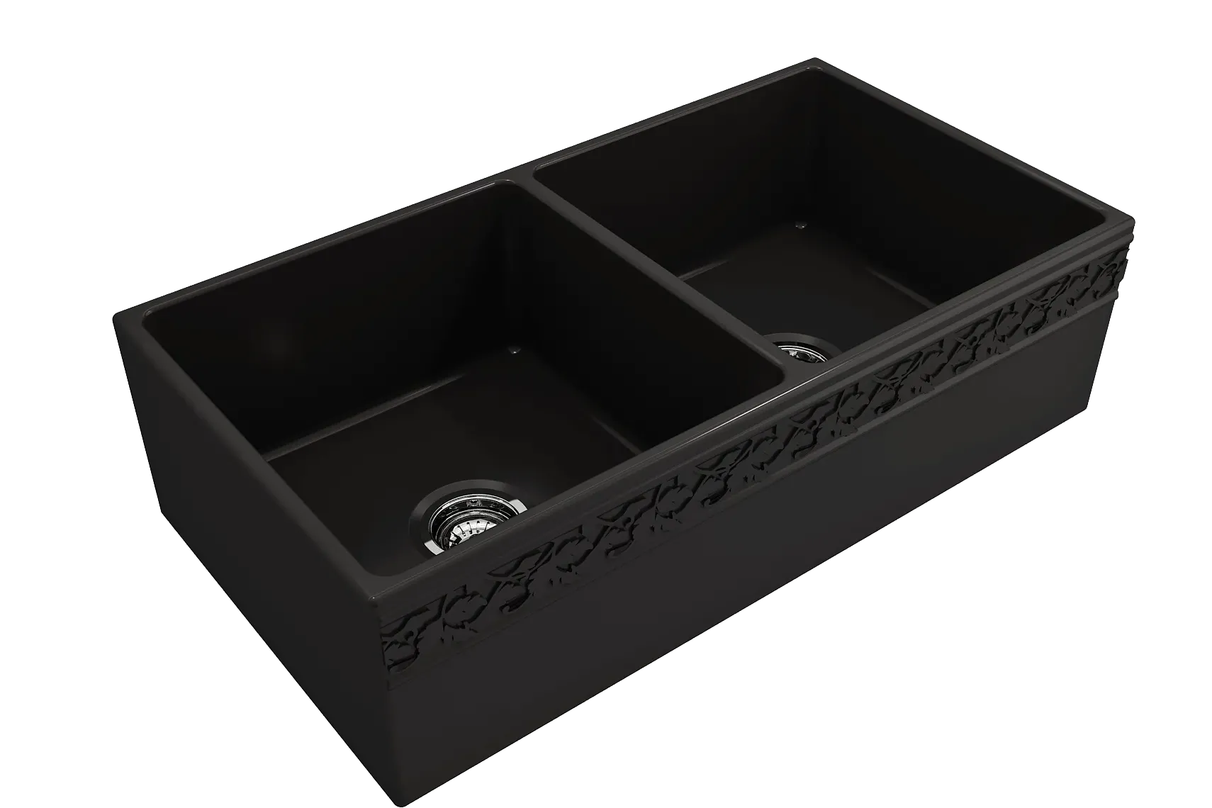 BOCCHI Vigneto 36" Fireclay Farmhouse Apron 50/50 Double Bowl Kitchen Sink, Matte Black, 1351-004-0120