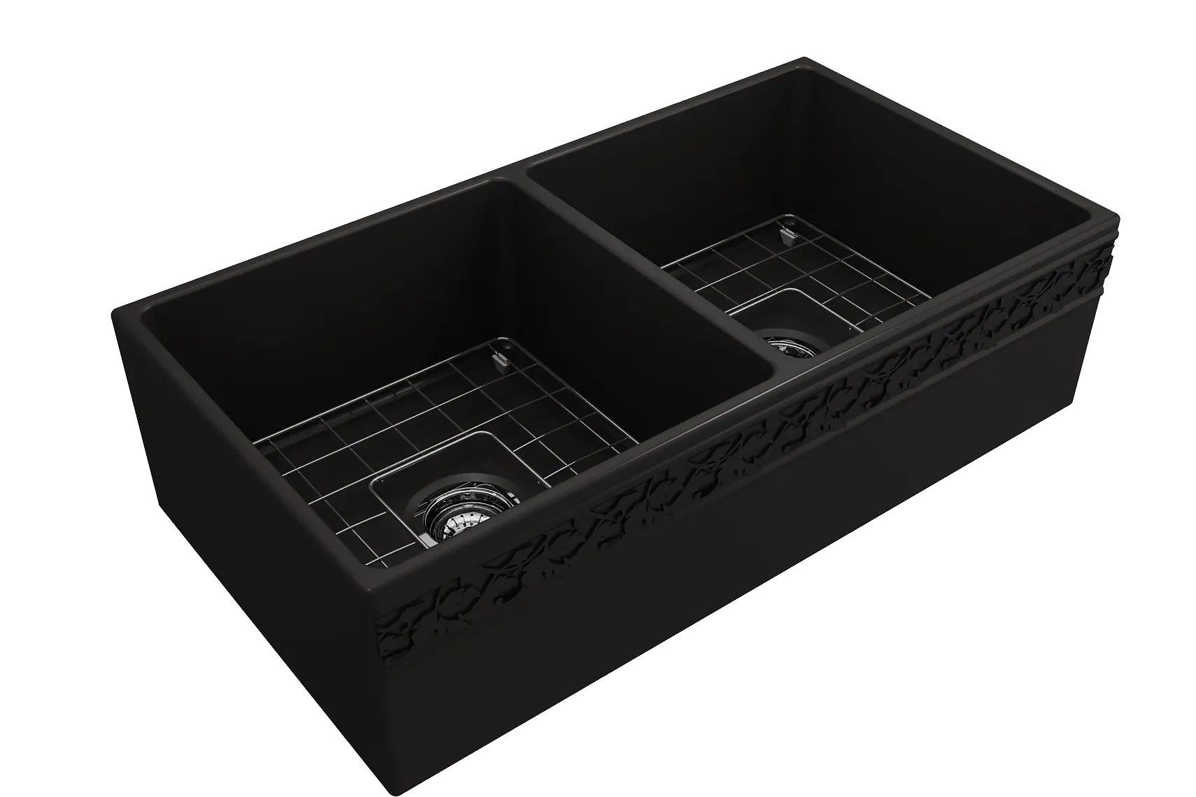 BOCCHI Vigneto 36" Fireclay Farmhouse Apron 50/50 Double Bowl Kitchen Sink, Matte Black, 1351-004-0120
