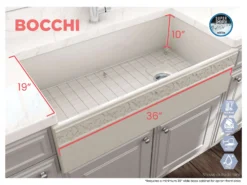 BOCCHI Vigneto 36" Fireclay Farmhouse Apron Single Bowl Kitchen Sink, Biscuit, 1355-014-0120