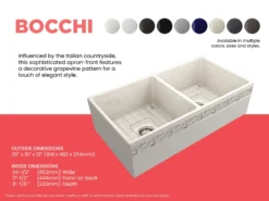 BOCCHI Vigneto 36" Fireclay Farmhouse Apron 50/50 Double Bowl Kitchen Sink, Biscuit, 1351-014-0120
