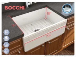BOCCHI Vigneto 27" Fireclay Farmhouse Apron Single Bowl Kitchen Sink, Biscuit, 1357-014-0120