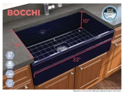 BOCCHI Vigneto 33" Fireclay Farmhouse Apron Single Bowl Kitchen Sink, Sapphire Blue, 1353-010-0120