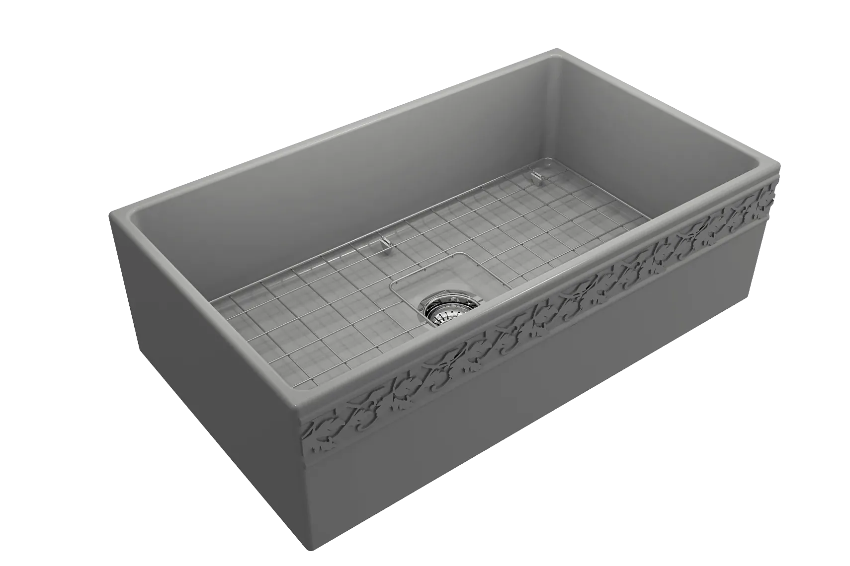 BOCCHI Vigneto 33" Fireclay Farmhouse Apron Single Bowl Kitchen Sink, Matte Gray, 1353-006-0120