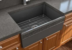 BOCCHI Vigneto 27" Fireclay Farmhouse Apron Single Bowl Kitchen Sink, Matte Dark Gray, 1357-020-0120