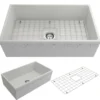 BOCCHI Vigneto 33" Fireclay Farmhouse Apron Single Bowl Kitchen Sink, Matte White, 1353-002-0120