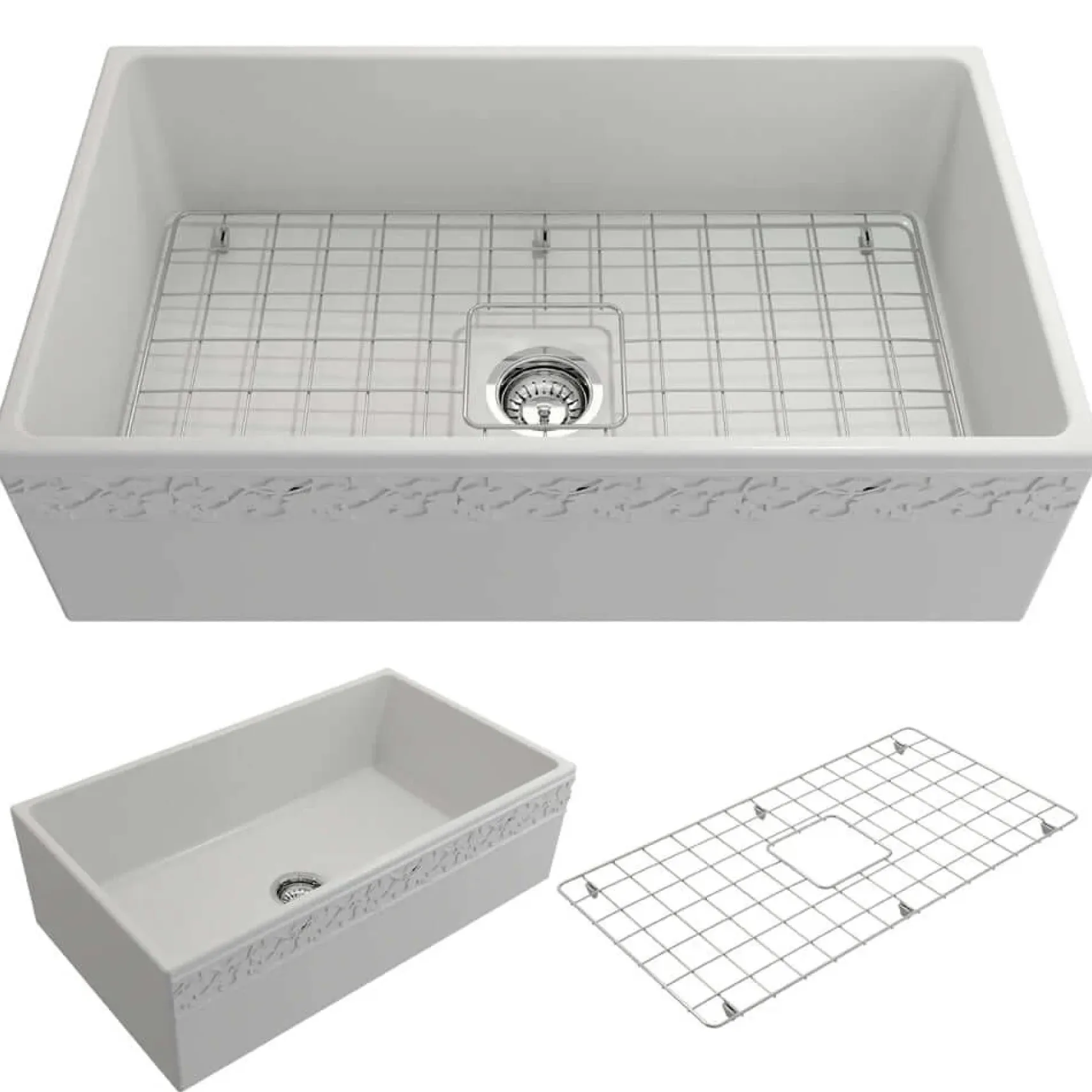 BOCCHI Vigneto 33" Fireclay Farmhouse Apron Single Bowl Kitchen Sink, Matte White, 1353-002-0120