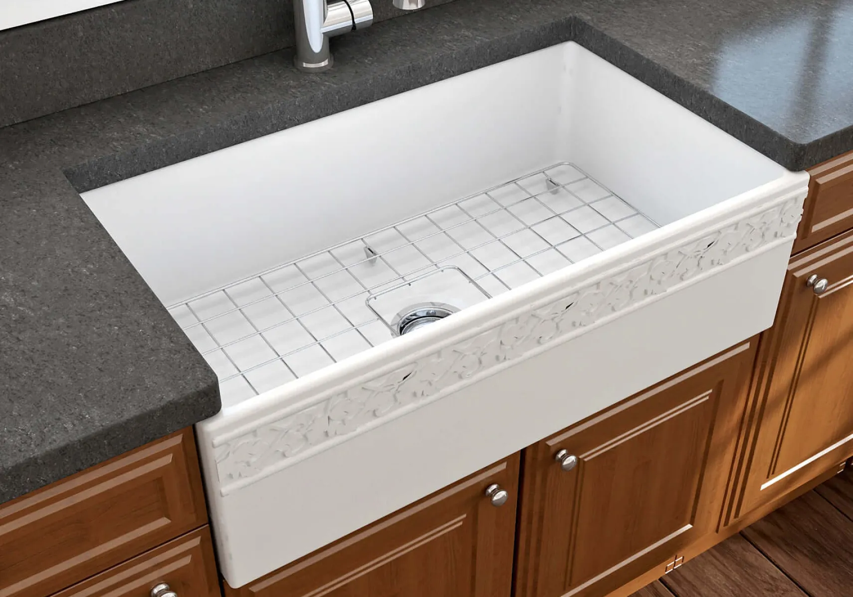 BOCCHI Vigneto 33" Fireclay Farmhouse Apron Single Bowl Kitchen Sink, Matte White, 1353-002-0120
