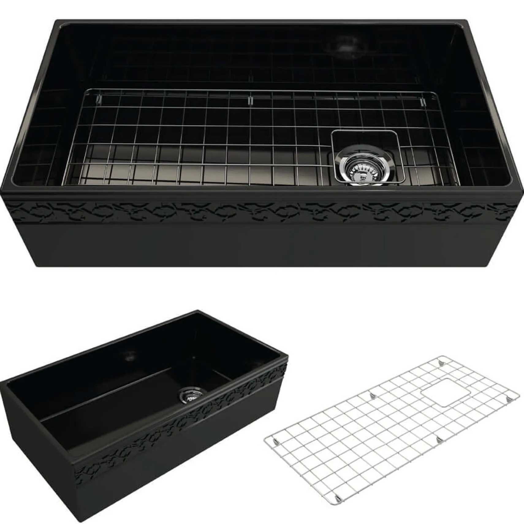 BOCCHI Vigneto 36" Fireclay Farmhouse Apron Single Bowl Kitchen Sink, Black, 1355-005-0120