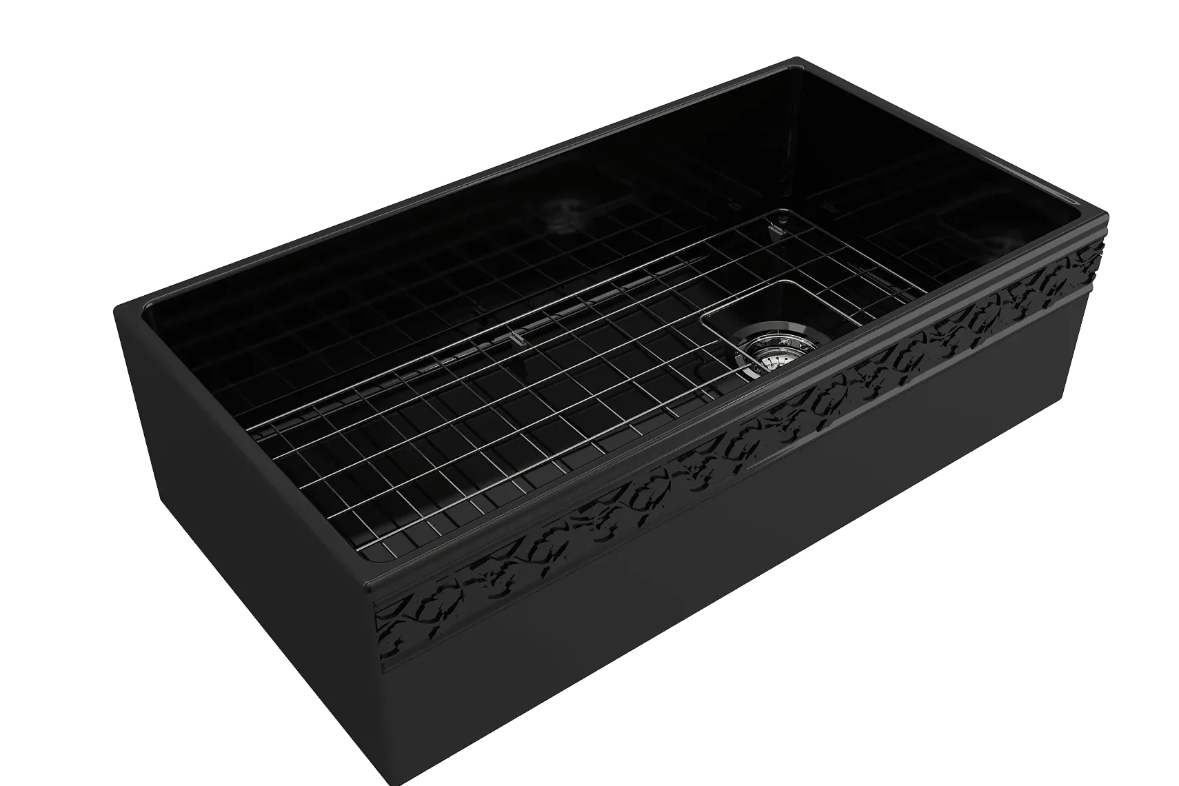 BOCCHI Vigneto 36" Fireclay Farmhouse Apron Single Bowl Kitchen Sink, Black, 1355-005-0120