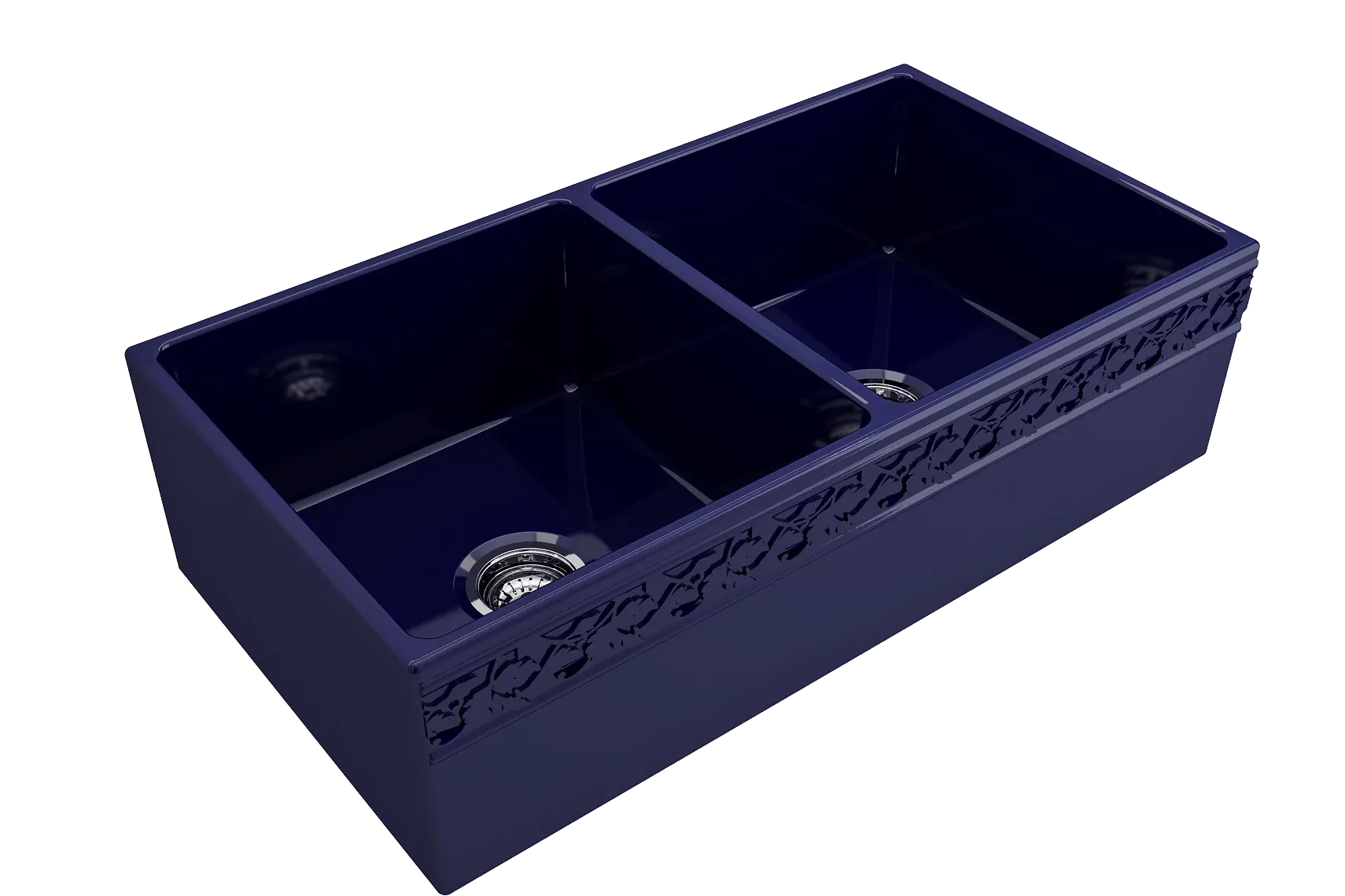 BOCCHI Vigneto 36" Fireclay Farmhouse Apron 50/50 Double Bowl Kitchen Sink, Sapphire Blue, 1351-010-0120