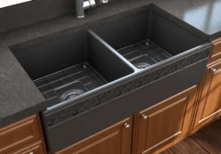 BOCCHI Vigneto 36" Fireclay Farmhouse Apron 50/50 Double Bowl Kitchen Sink, Matte Dark Gray, 1351-020-0120