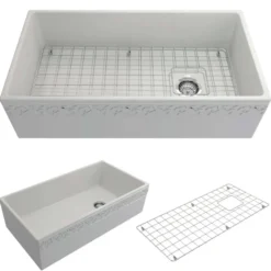 BOCCHI Vigneto 36" Fireclay Farmhouse Apron Single Bowl Kitchen Sink, Matte White, 1355-002-0120