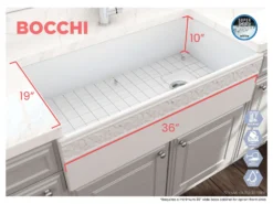 BOCCHI Vigneto 36" Fireclay Farmhouse Apron Single Bowl Kitchen Sink, Matte White, 1355-002-0120