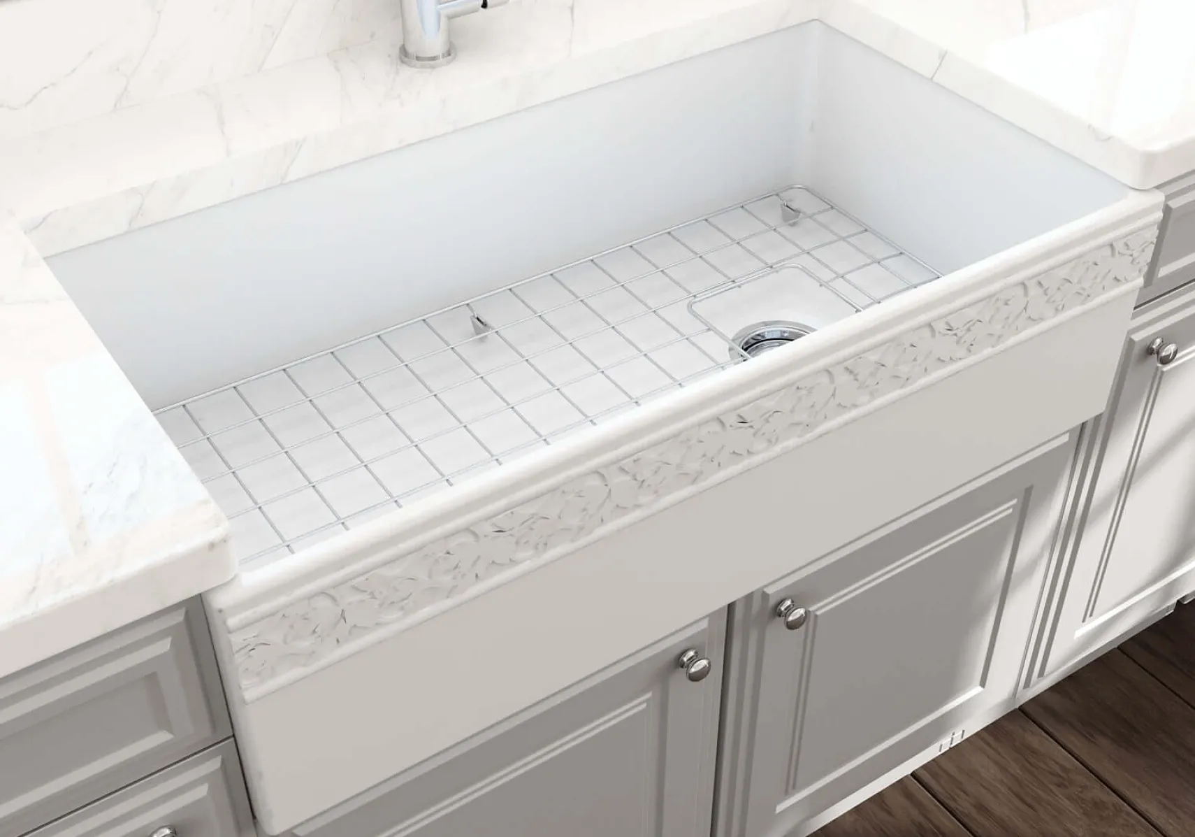 BOCCHI Vigneto 36" Fireclay Farmhouse Apron Single Bowl Kitchen Sink, Matte White, 1355-002-0120